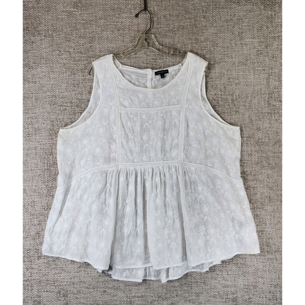 Lane Bryant Floral Embroidered Sleeveless Pullover Blouse Womens Plus 22 White